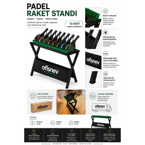 Padel Raket Standı – 12 Raket Kapasiteli Metal Raketlik