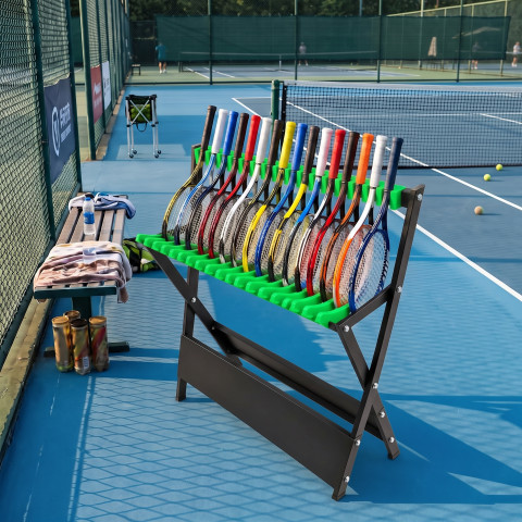 Tenis Raket Standı (Eğimli) – 16 Raket Kapasiteli Metal Raketlik